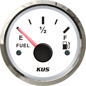 Indicador de Combustible. Cara Blanca - Bisel Cromio. Marca WEMA/KUS. (para aforador de 0 -180 ohmios)